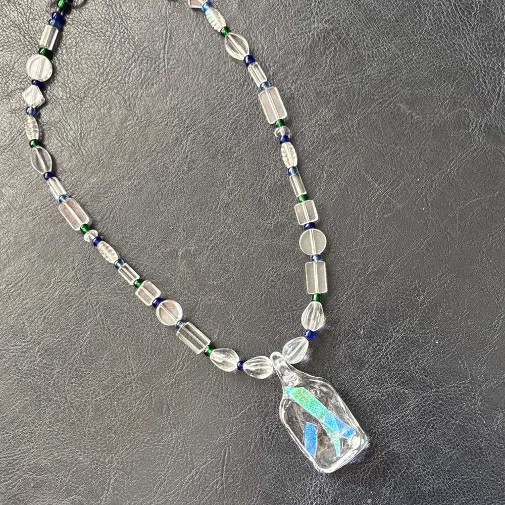 Elegant Glass pendant with lucite beads and glass Beaded Necklace